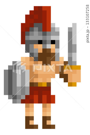 Spartan Trojan Warrior Fantasy Pixel Art Cartoon 133107258