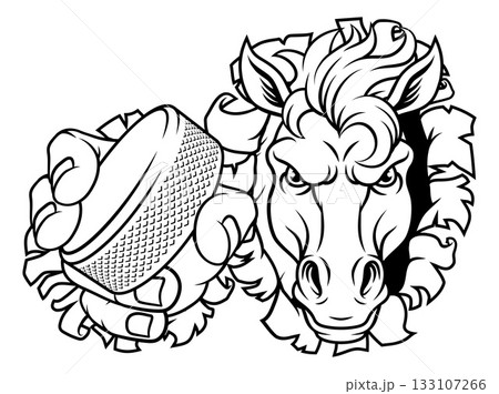 Horse Mustang Stallion Ice Hockey Sports Mascot Horse Mustang Stallion Ice Hockey Sports Mascot 133107266