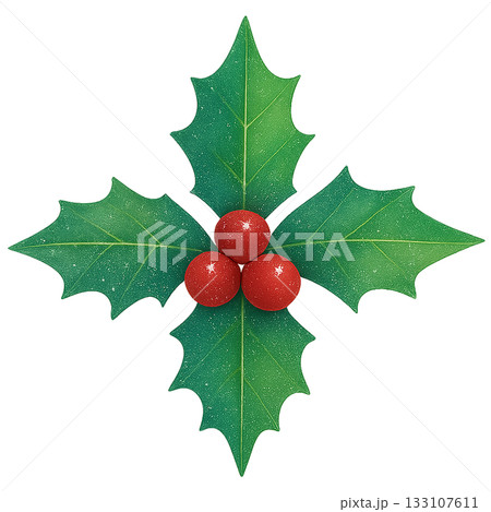 「ヒイラギと赤い実のイラスト・クリスマス装飾に使える水彩風の葉素材 「ヒイラギと赤い実のイラスト・クリスマス装飾に使える水彩風の葉素材 133107611