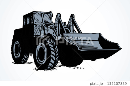 Tractor with bucket. Vector drawing 133107889