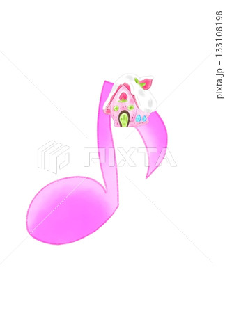 雪の降った家の付いた音符 雪の降った家の付いた音符 133108198