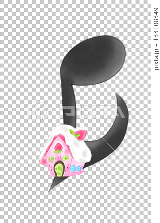 雪の積もった家が付いた音符 133108349