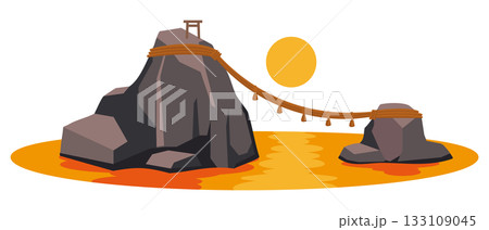 三重県の夫婦岩と日の出の風景 縁結びのシンプルなイラスト 三重県の夫婦岩と日の出の風景 縁結びのシンプルなイラスト 133109045
