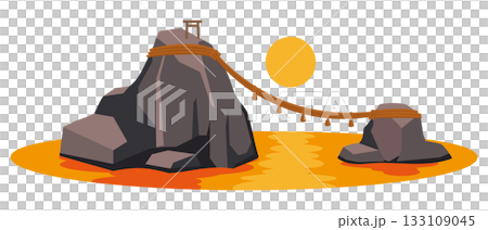 三重県の夫婦岩と日の出の風景 縁結びのシンプルなイラスト 三重県の夫婦岩と日の出の風景 縁結びのシンプルなイラスト 133109045