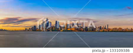 Panorama of New York City Skyline with Hudson Yards District at Sunset 133109386