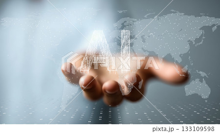 手のひらに広がるAIと世界ネットワークの未来コンセプト 133109598