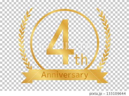 四週年紀念版精美標誌，金色徽章配上月桂花環和絲帶。 133109644