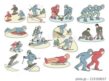 冬のスポーツアクティビティ イラストセット 冬のスポーツアクティビティ イラストセット 133109657