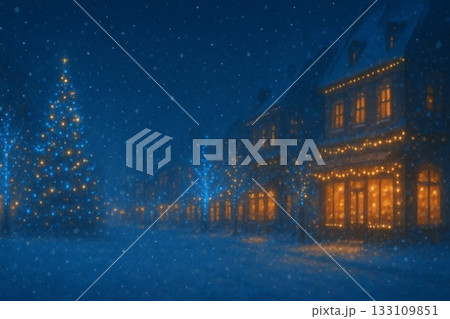 雪降る夜のクリスマスツリー 雪降る夜のクリスマスツリー 133109851