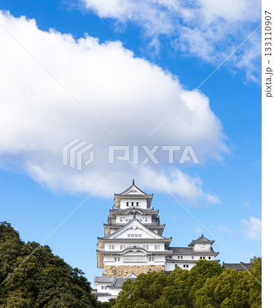 青空と雲と色んな角度から見た姫路城 133110907