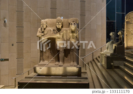 Giza, Egypt- July 26 2025: The Grand Egyptian Museum also known as the Giza Museum, is an archaeological museum  in Giza, Egypt, about 2 kilometers  from the Giza pyramid complex. Interior shot 133111170