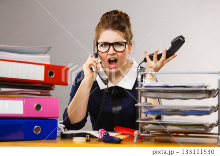 Angry bossy businesswoman phone talking 133111530