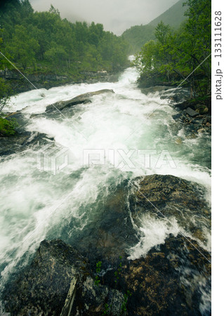 Waterfall along the Aurlandsfjellet Norway Waterfall along the Aurlandsfjellet Norway 133111628
