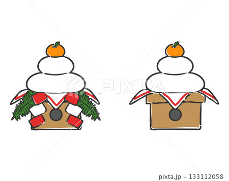 鏡餅のかわいいイラスト　ベクター 133112058