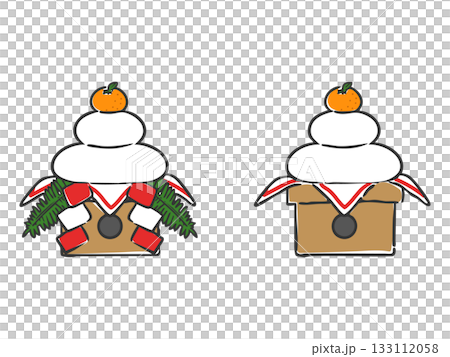 鏡餅のかわいいイラスト　ベクター 133112058