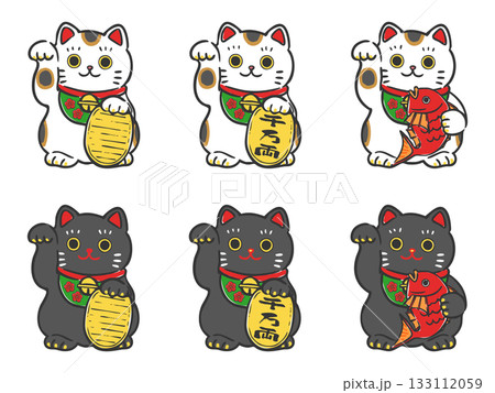 招き猫のイラストセット　ベクター 133112059