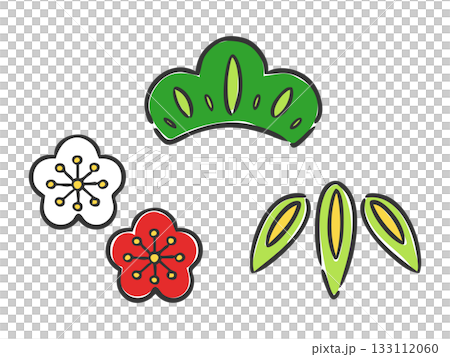 Pine, bamboo, and plum illustration set vector 133112060