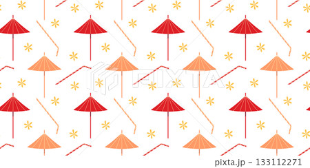 Cocktails Straw Decorative Umbrellas and flowers Seamless Pattern Minimal Flat Design Banner Format  133112271