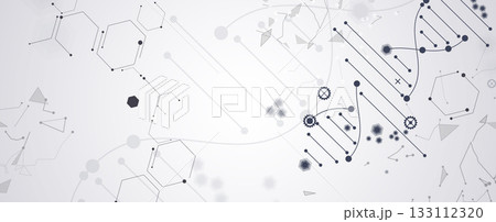 Futuristic hexagons, DNA strands, connected neural structure web Futuristic hexagons, DNA strands, connected neural structure web 133112320