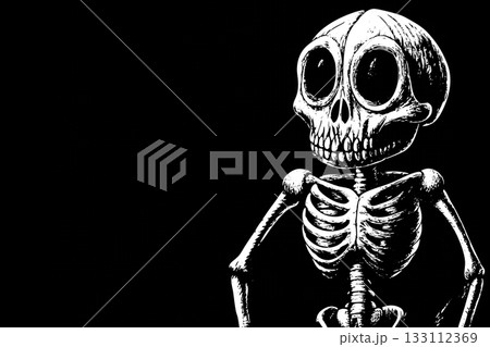 Perplexed black white cool skeleton portrait on black Perplexed black white cool skeleton portrait on black 133112369