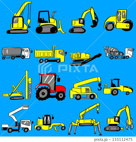 様々な重機のシンプルなイラストセット 133112475