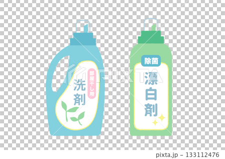 Illustration of colorful laundry detergent and disinfectant bleach bottles Illustration of colorful laundry detergent and disinfectant bleach bottles 133112476
