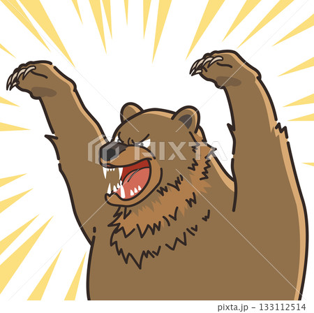 両手を上げて威嚇する怖いクマのイラスト 133112514