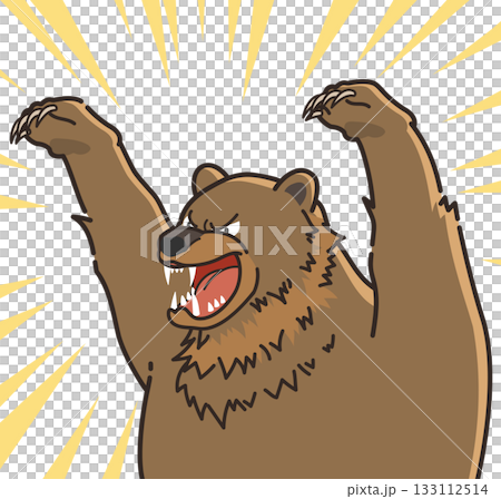 両手を上げて威嚇する怖いクマのイラスト 133112514