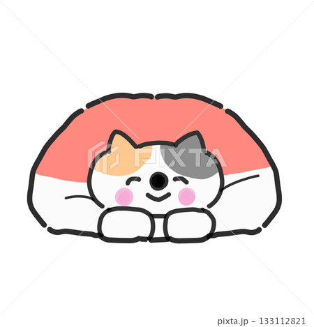 布団にくるまってニッコリ笑う可愛い猫 布団にくるまってニッコリ笑う可愛い猫 133112821