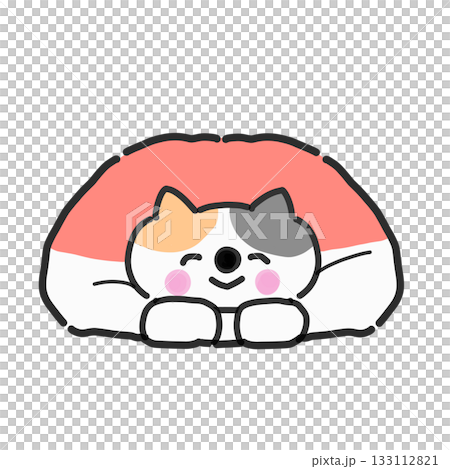 布団にくるまってニッコリ笑う可愛い猫 布団にくるまってニッコリ笑う可愛い猫 133112821