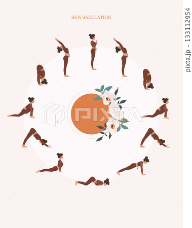 Surya namaskar A sun salutation yoga asanas Surya namaskar A sun salutation yoga asanas 133112954