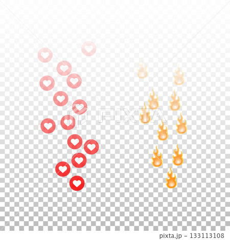 Like icons flying up for live streams. Emoticons. Social media reactions Smile fire poop Funny faces Emoji. Vector 133113108