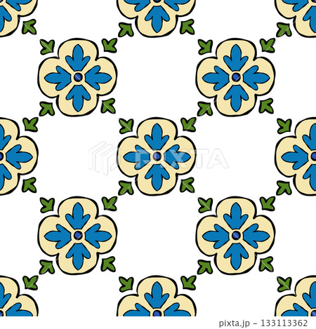 Seamless Mediterranean tile pattern with floral clover shapes 133113362