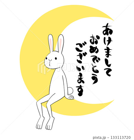 三日月と兎　年賀状素材 133113720