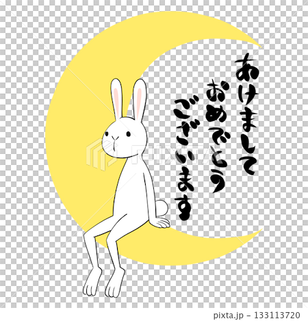 Crescent moon and rabbit New Year's card material 133113720