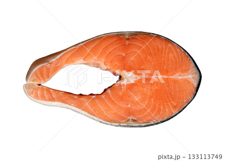 Isolated raw salmon steak top view 133113749
