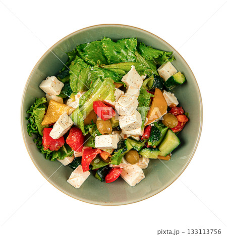Portion of fresh greek salad with feta cheese 133113756