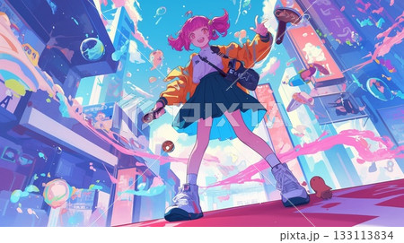 カラフルな色と楽しげな女性 133113834