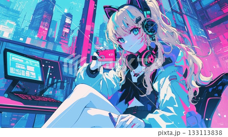 カラフルな色と楽しげな女性 133113838