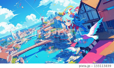 カラフルな色と楽しげな女性 133113839