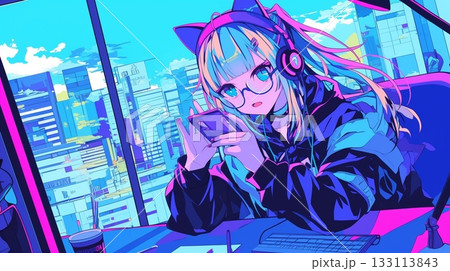 カラフルな色と楽しげな女性 133113843