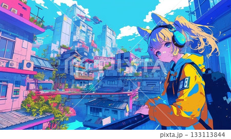 カラフルな色と楽しげな女性 133113844