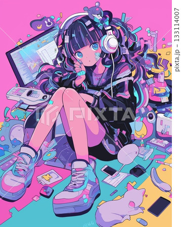 カラフルな色と楽しげな女性 133114007