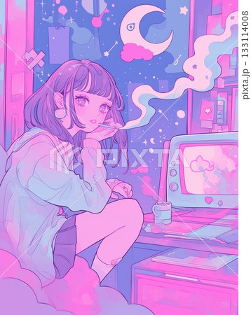 カラフルな色と楽しげな女性 133114008