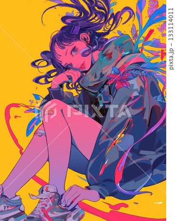 カラフルな色と楽しげな女性 133114011