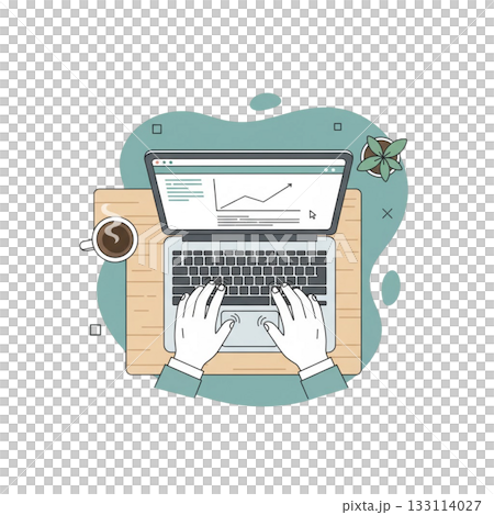 パソコンで作業している女性の手とパソコン 133114027