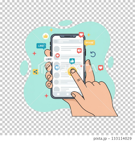 Illustration of a smartphone with various screens displayed 133114029