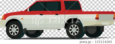 Twin cabin pickup truck angled rear side view 133114265