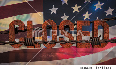 The Rusty Closed on USA flag for Business concept 3d Rendering. 133114341