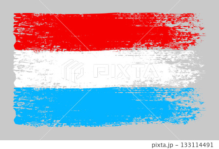 Grunge Luxembourg flag. Vintage national flag of Luxembourg with ink grunge texture and paint brush strokes. Vector illustration for Independence Day, patriotic design and creative background. 133114491